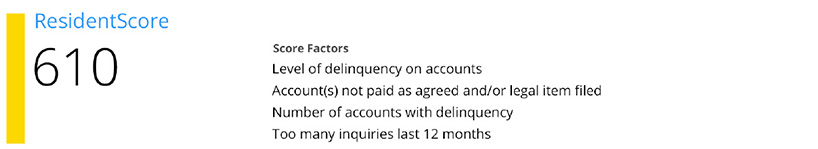 Example of a TransUnion SmartMove Credit Report  Resident Score 